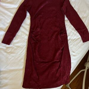 Elegant Burgundy Maternity Lace Long Sleeve Dress
